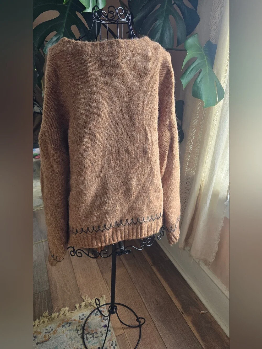 Old Navy Brown Wool Blend Horse Intarsia V-Neck Cardigan Sweater Western Size L